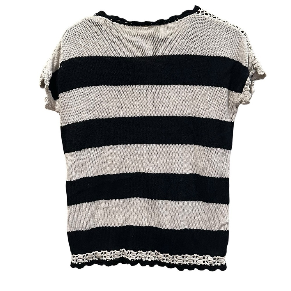 Free People Crochet Top Silk Linen Cotton Black White Striped Tunic Size XS - Picture 6 of 12